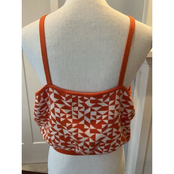 Future Collective Kahlana Crop Sweater Womens Sz 1X White Orange Geometric - Picture 4 of 6